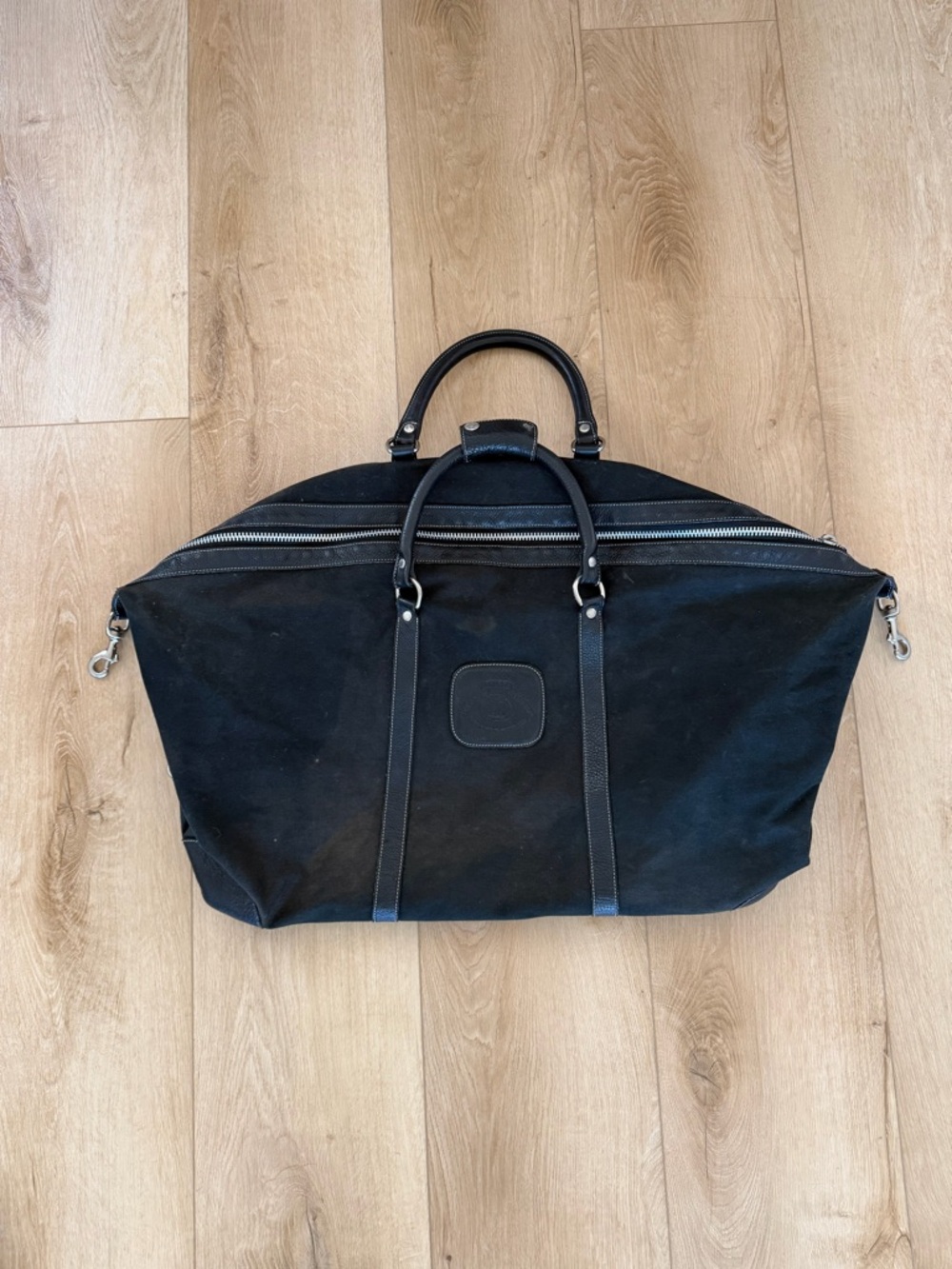 Vintage Large Ghurka Original Collection Black Twill Leather Luggage Duffle Bag